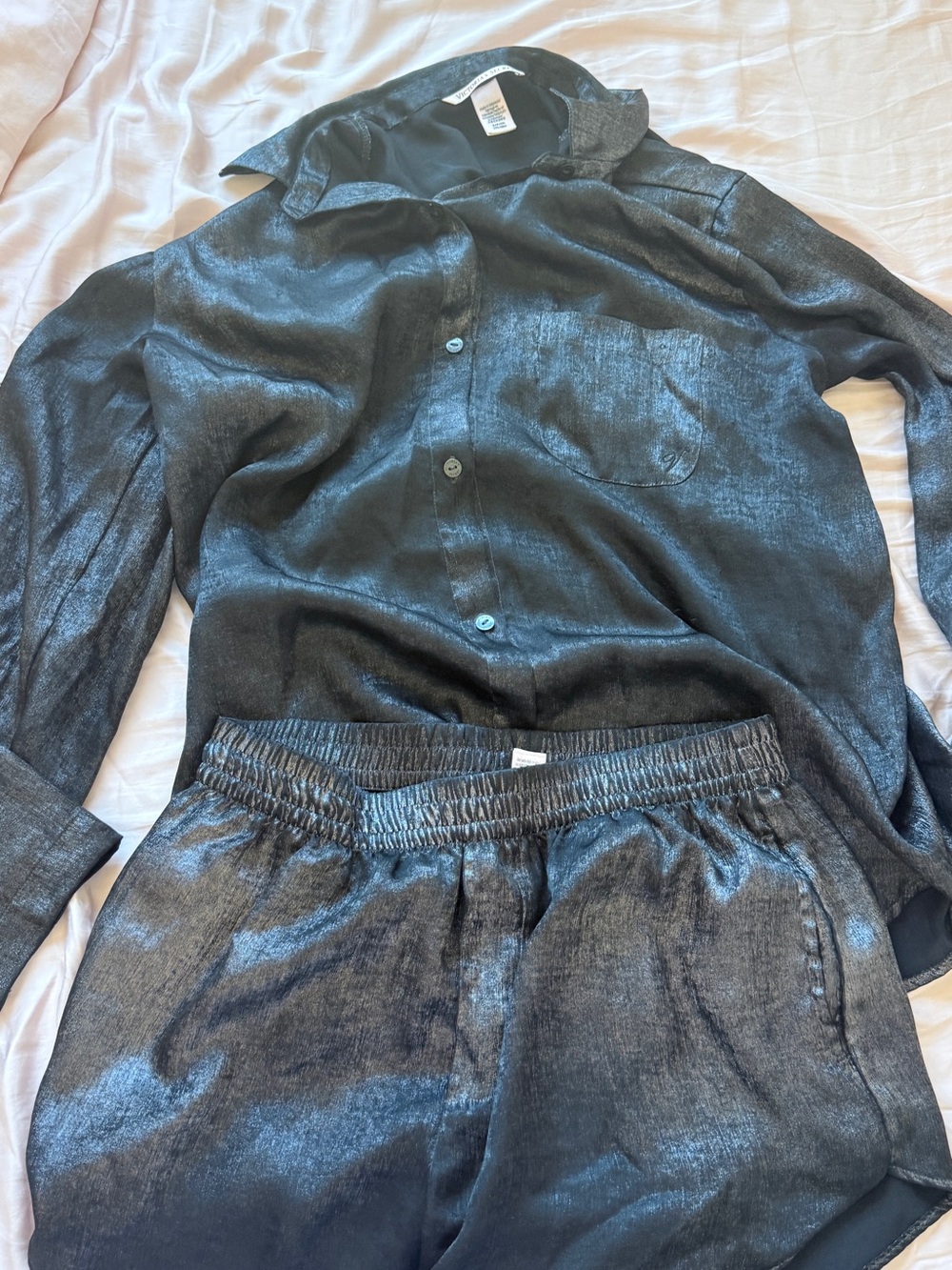 Victoria's Secret Shiny Black Satin-Look Jogger Set